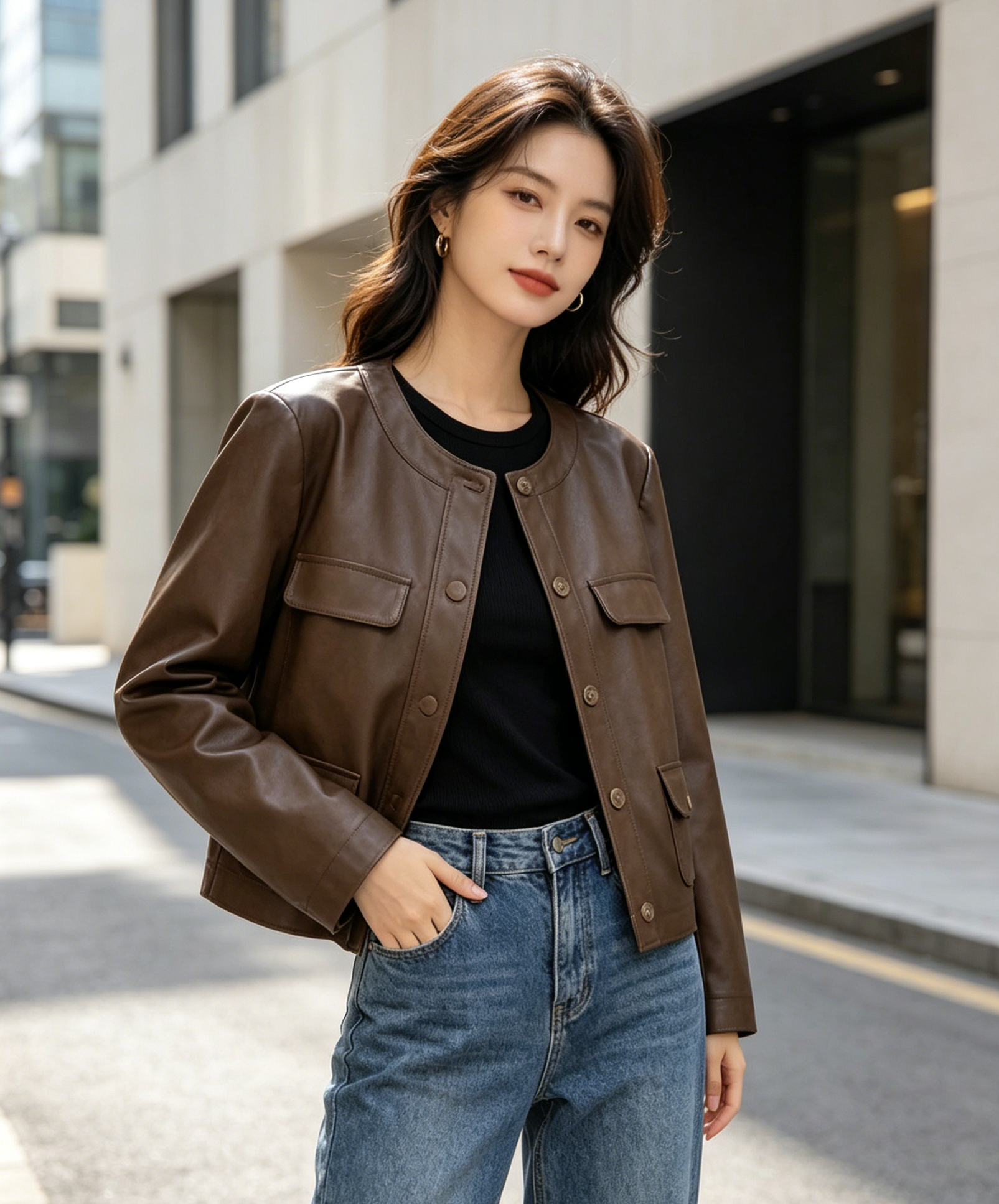 Muse Casey Truffle Brown Leather Jacket - Image 2